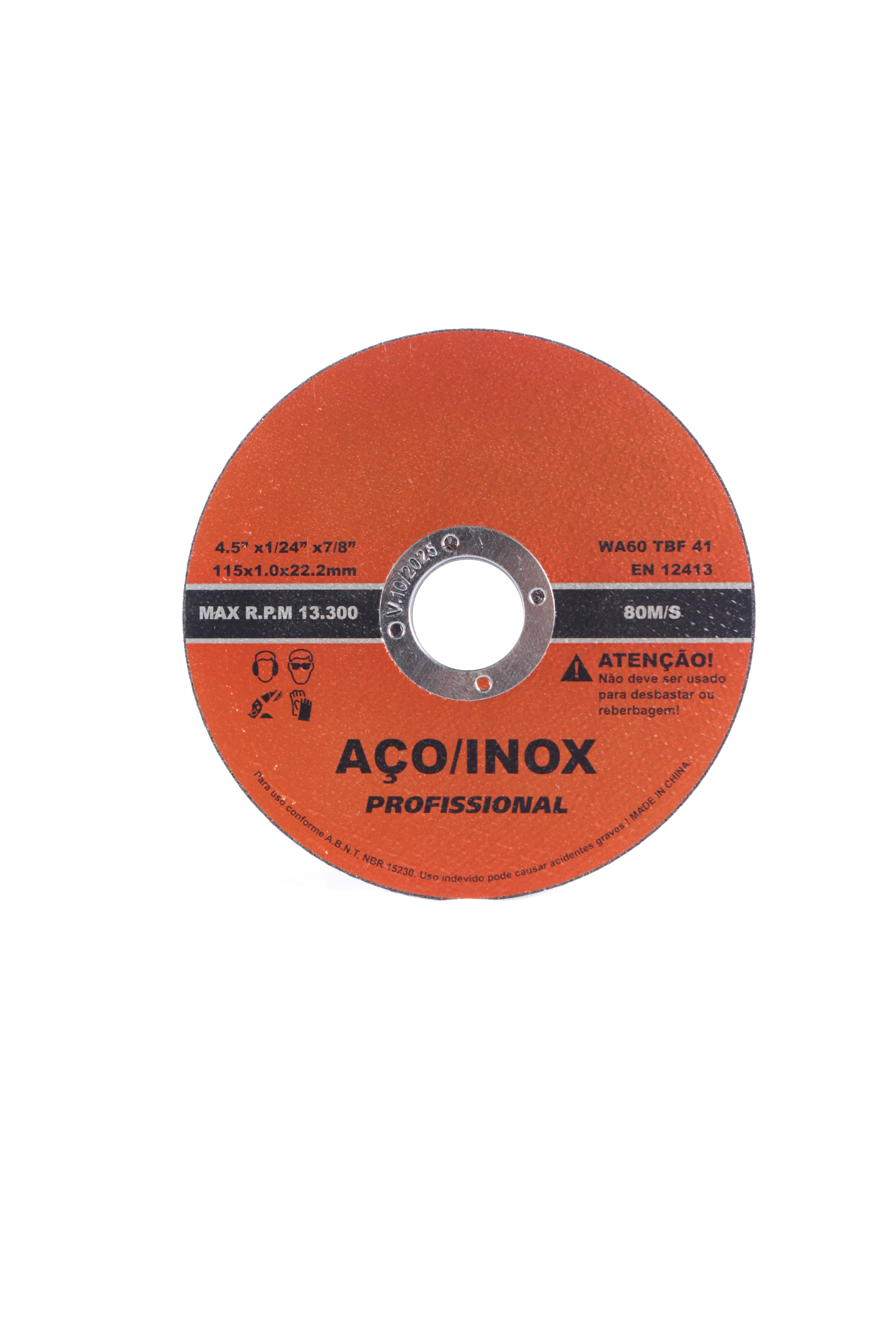 KIT 10 DISCOS DE CORTE DE AÇO/INOX 115X1X22,23mm PARA FERRO